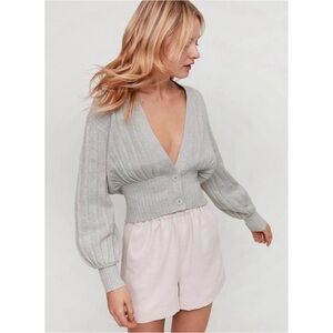 Aritzia Light Gray Ribbed Cropped Cardigan